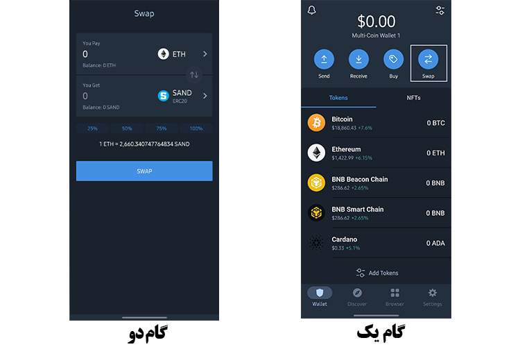 آموزش تبدیل ارز در تراست والت با Swap