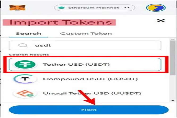 اضافه کردن تتر به کیف پول متامسک1